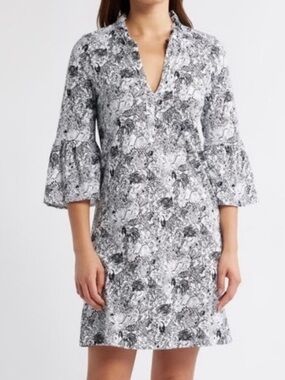 Lily Pulitzer Black & White Cotton Animal Dress with Bell Sleeves NEW Size XL